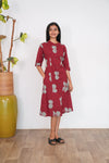 Red mandarin cotton shirt dress