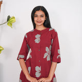 Red mandarin cotton shirt dress