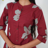 Red mandarin cotton shirt dress