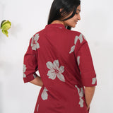 Red mandarin cotton shirt dress
