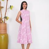 Lavender mandarin cotton shirt dress ( attached sleeves)