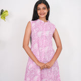 Lavender mandarin cotton shirt dress ( attached sleeves)