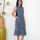 Navy blue fern cotton shirt dress(attached sleeves)