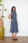 Navy blue fern cotton shirt dress(attached sleeves)