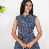 Navy blue fern cotton shirt dress(attached sleeves)