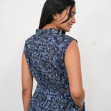 Navy blue fern cotton shirt dress(attached sleeves)