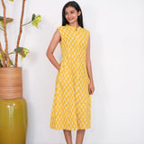 Mustard mandarin cotton shirt dress(attached sleeves)