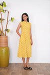 Mustard mandarin cotton shirt dress(attached sleeves)