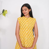 Mustard mandarin cotton shirt dress(attached sleeves)