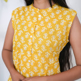Mustard mandarin cotton shirt dress(attached sleeves)