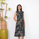 Black mandarin cotton shirt dress(attached sleeves)