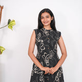 Black mandarin cotton shirt dress(attached sleeves)