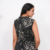 Black mandarin cotton shirt dress(attached sleeves)