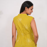 Mustard mandarin collar cotton shirt dress(attached sleeves)