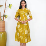 Olive green mandarin cotton shirt dress