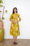 Olive green mandarin cotton shirt dress