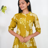 Olive green mandarin cotton shirt dress