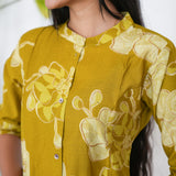 Olive green mandarin cotton shirt dress