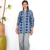 Indigo geometric viscose short kurti