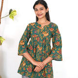 Green floral peplum cotton short kurti