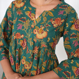Green floral peplum cotton short kurti