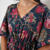 Peacock blue orchid cotton kaftan