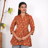 Red collared cotton short kurti