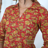 Red collared cotton short kurti