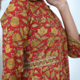 Red collared cotton short kurti