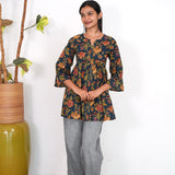 Royal blue peplum cotton short kurti