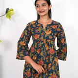 Royal blue peplum cotton short kurti