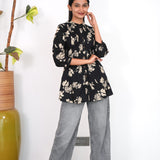 Black floral pintex short kurti