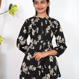 Black floral pintex short kurti