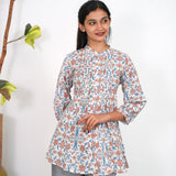 Off white and peach pintex cotton short kurti