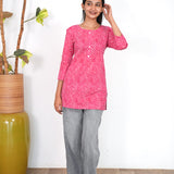 Fuschia stripes cotton short kurti