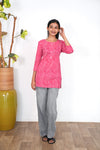 Fuschia stripes cotton short kurti