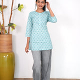 Light blue cotton short kurti