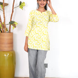 Lime green fern cotton short kurti