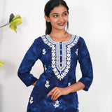 Royal blue chikankari cotton kurti