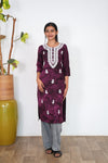 Wine chikankari cotton kurti