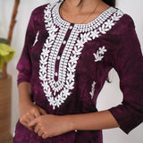 Wine chikankari cotton kurti