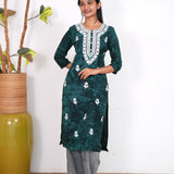 Forest green chikankari cotton kurti