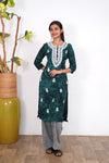 Forest green chikankari cotton kurti