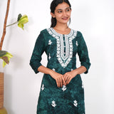 Forest green chikankari cotton kurti