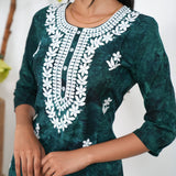 Forest green chikankari cotton kurti