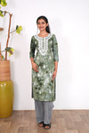 Olive green chikankari cotton kurti
