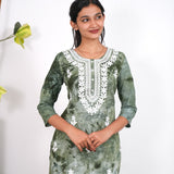 Olive green chikankari cotton kurti