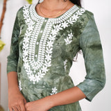 Olive green chikankari cotton kurti
