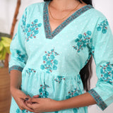 Turquoise V neck cotton co-ords set