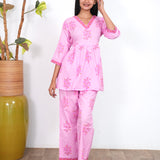 Baby pink V neck cotton co-ords set